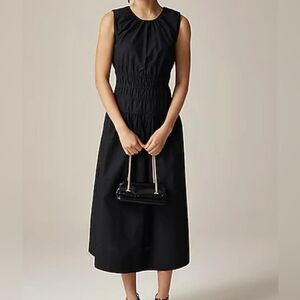 J.Crew Tall Hyacinth Smocked Dress Cotton Poplin Midi Dress Black Size TS NWT